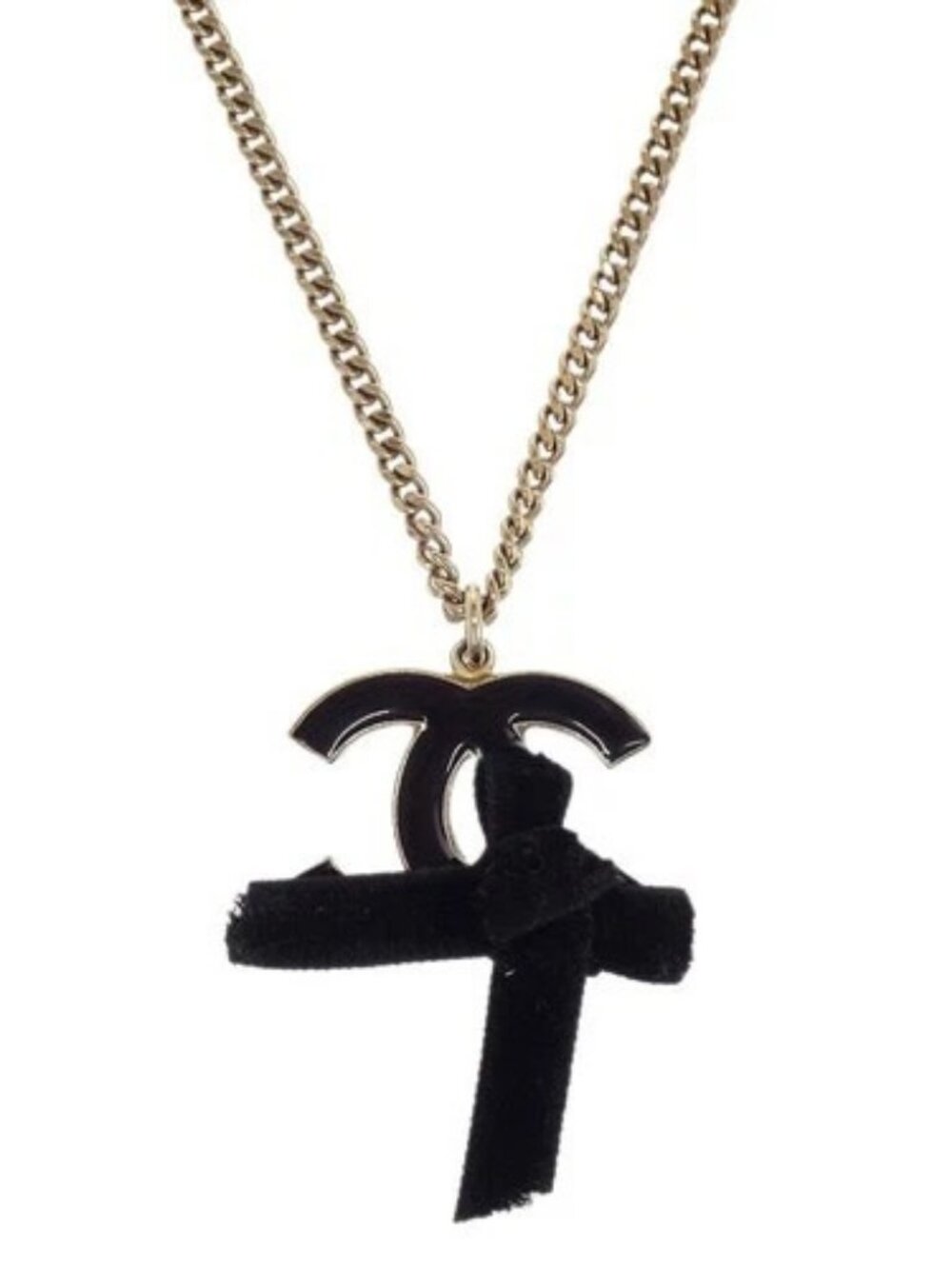 Chanel Gold Black CC Bow Pendant Necklace 07C 187643